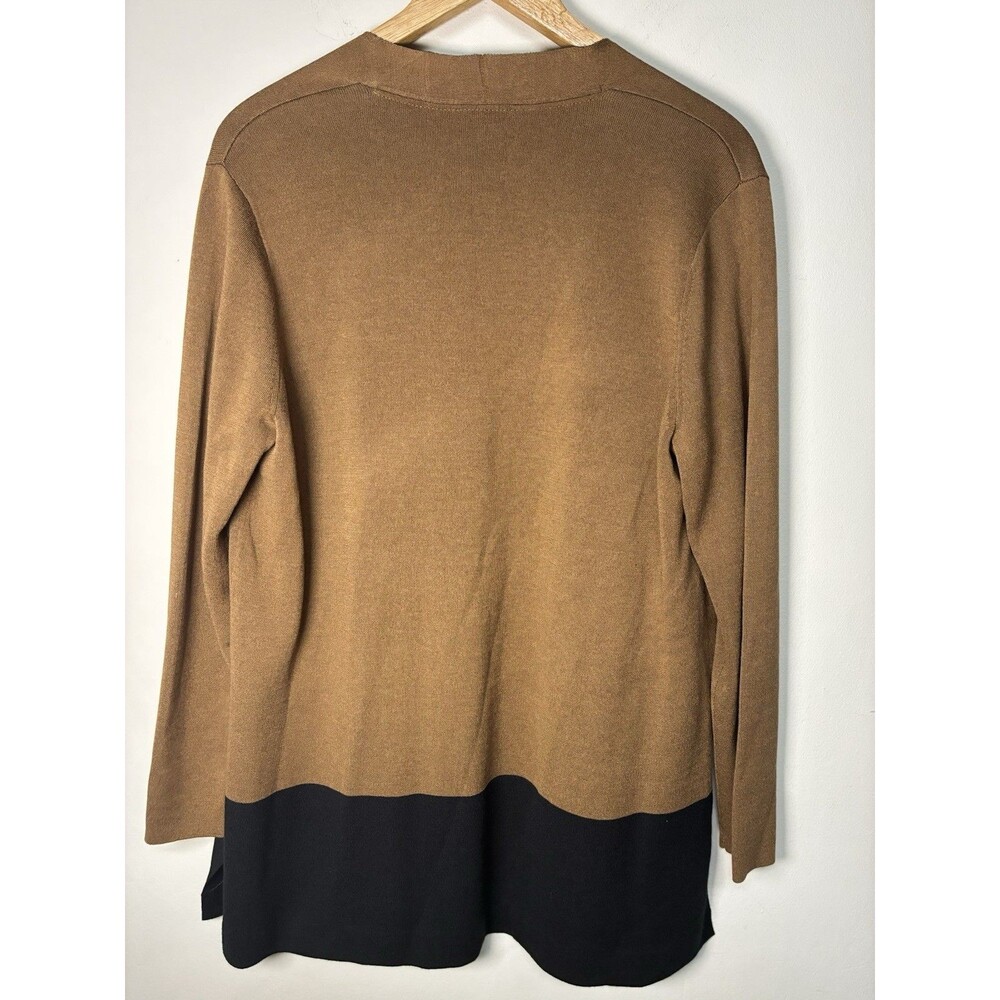 J Jill Cardigan Women Large Petite Brown Black  Colorblock Longline Open Front - Picture 7 of 9